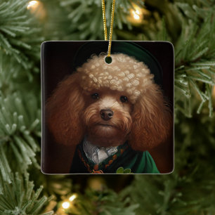 Poodle Dog in St. Patrick's Day Dress Ceramic Ornament