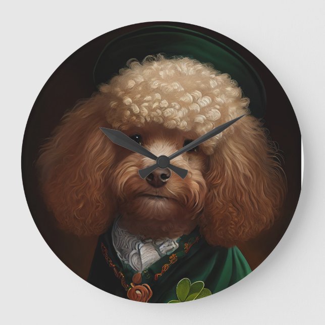 Poodle Dog in St. Patrick's Day Dress Large Clock (Front)