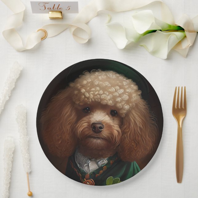 Poodle Dog in St. Patrick's Day Dress Paper Plates (Wedding)
