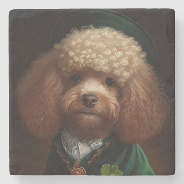 Poodle Dog in St. Patrick's Day Dress Stone Coaster (Front)