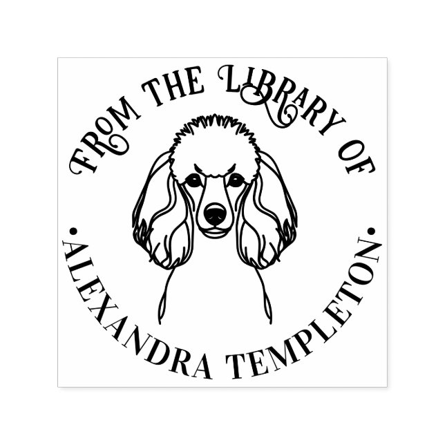 Poodle Dog Line Art Library Book Name Embosser Self-inking Stamp (Design)