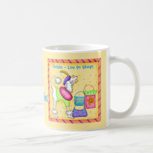 Poodle Dog Love To Shop Name Personalized Yellow Coffee Mug