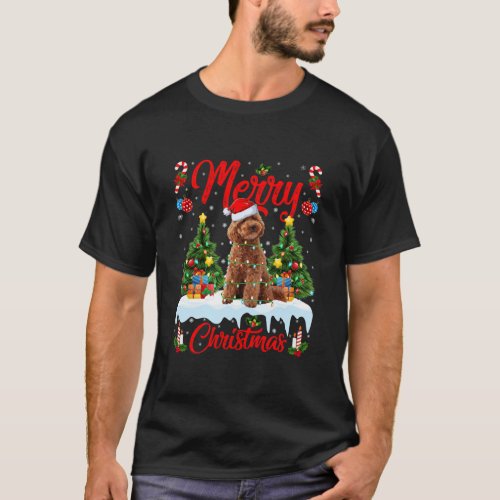 Poodle Dog Lover Xmas Lighting Santa Toy Poodle T_Shirt