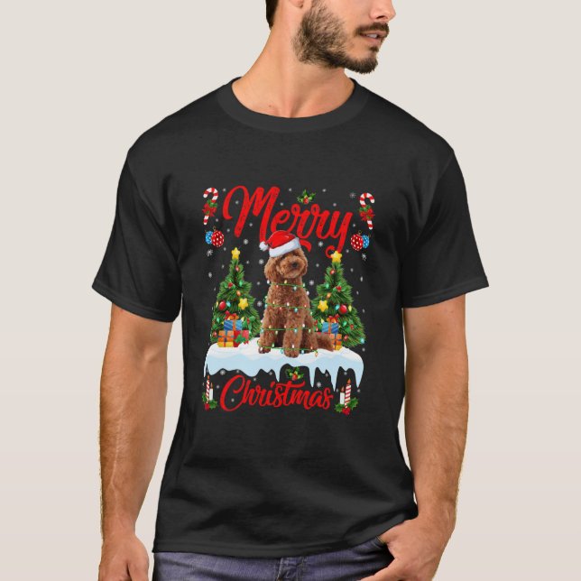 Poodle Dog Lover Xmas Lighting Santa Toy Poodle T-Shirt (Front)