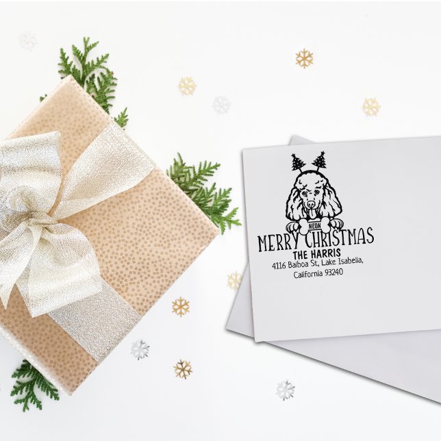 Poodle Dog Merry Christmas Return Address  Rubber Stamp (Creator Uploaded)