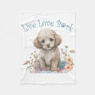 Poodle Dog Mom Floral Fleece Blanket
