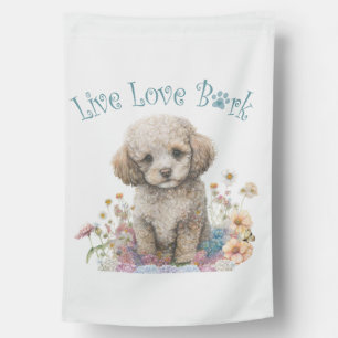 Poodle Dog Mom Floral House Flag