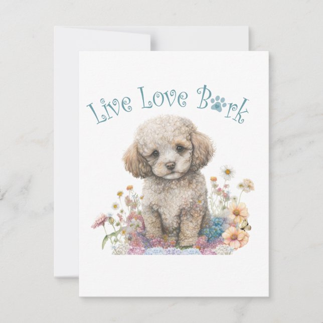 Poodle Dog Mom Floral Note Card (Front)