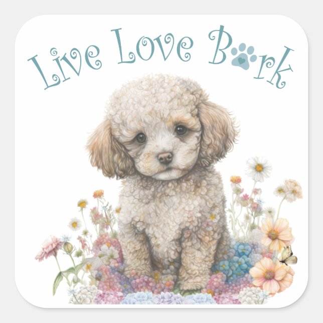 Poodle Dog Mom Floral Square Sticker (Front)