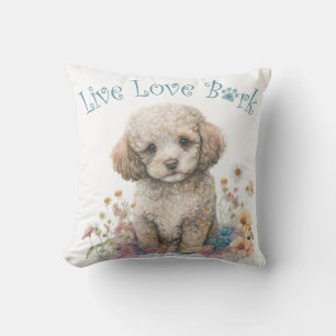 Poodle Dog Mom Floral Throw Pillow