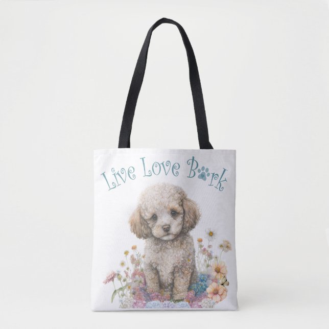 Poodle Dog Mom Floral Tote Bag (Front)