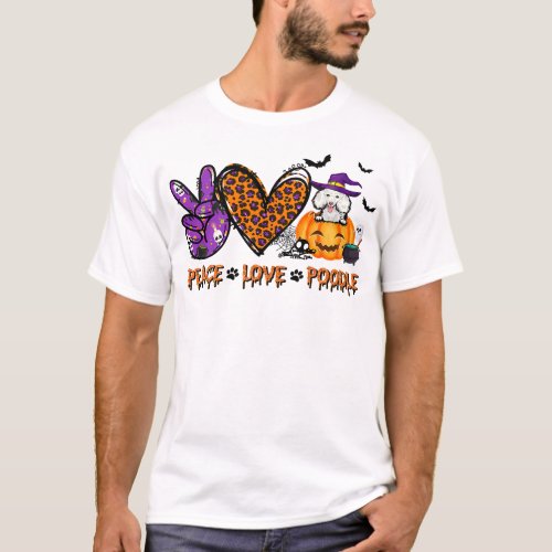 Poodle Dog peace love poodle pumpkin halloween cos T_Shirt