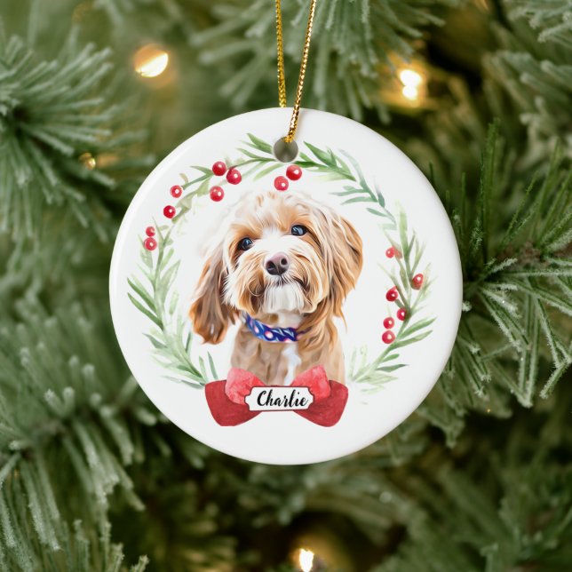 Poodle Dog Personalized Christmas Ceramic Ornament (Tree)