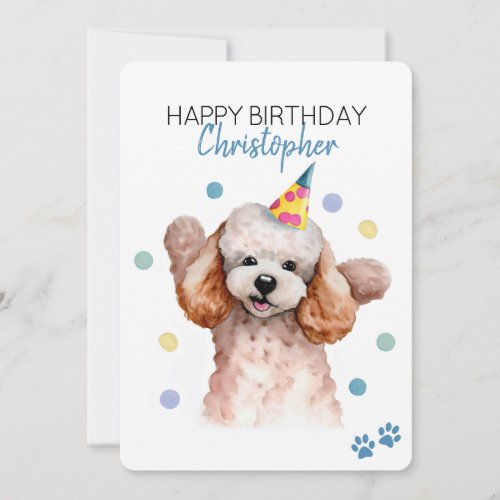 Poodle Dog Personalized Happy Birthday Flat Card