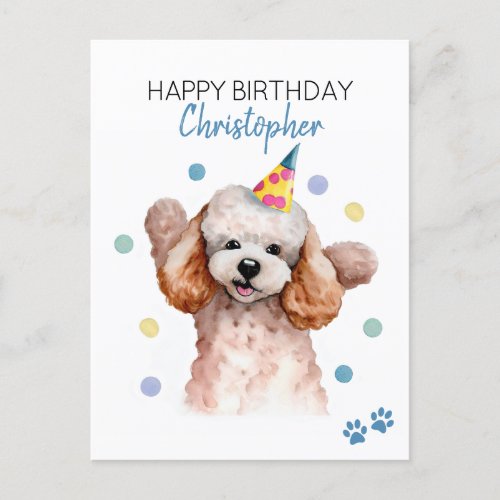 Poodle Dog Personalized Happy Birthday Postcard