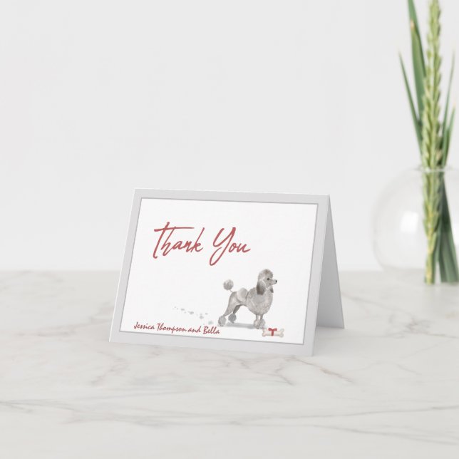 Poodle Dog Personalized with Bone and Ribbon     Thank You Card (Front)
