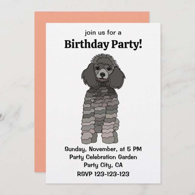 Poodle Dog Pet Birthday Party Invitation (Front/Back)
