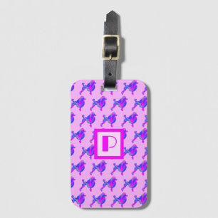 Poodle Dog Pink & Blue Silhouette Monogram Luggage Tag