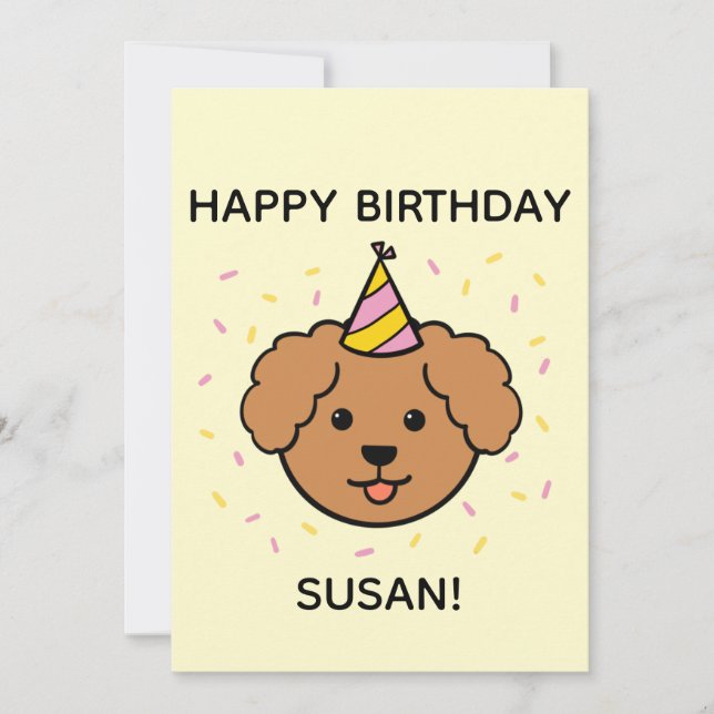 Poodle Dog | Pink & Yellow Birthday Flat Card (Front)