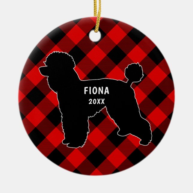 Poodle Dog Plaid Christmas Ornament (Front)