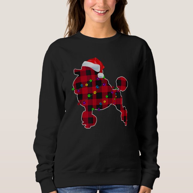 Poodle Dog Red Plaid Christmas Pajamas Lights Gift Sweatshirt (Front)