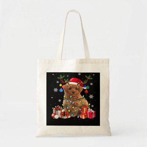 Poodle Dog Reindeer Christmas Lights Funny Dog Xma Tote Bag