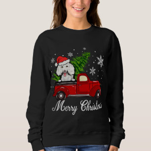 Poodle Dog Riding Red Truck Christmas Decorations  Sweatshirt