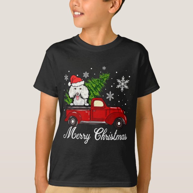 Poodle Dog Riding Red Truck Christmas Decorations  T-Shirt (Front)