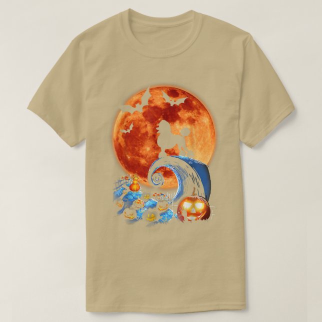 Poodle Dog Scary And Moon Funny Halloween Costume  T-Shirt (Design Front)