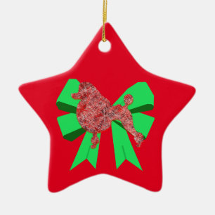 Poodle Dog Silhouette Green Bow Christmas Ceramic Ornament