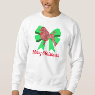 Poodle Dog Silhouette Green Bow Christmas Sweatshirt