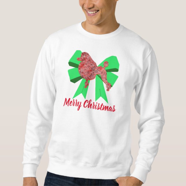 Poodle Dog Silhouette Green Bow Christmas Sweatshirt (Front)