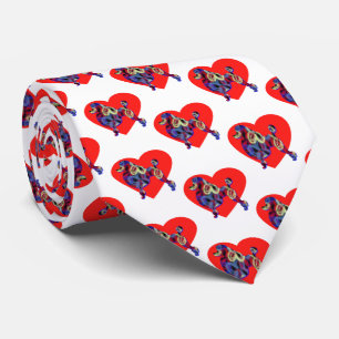 Poodle Dog Silhouette Valentines Day Heart White Neck Tie