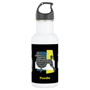 Poodle Dog Silhouette Yellow & Blue Grid Stainless Steel Water Bottle
