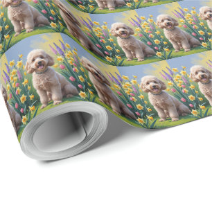 Poodle Dog Spring Flowers Painting Wrapping Paper
