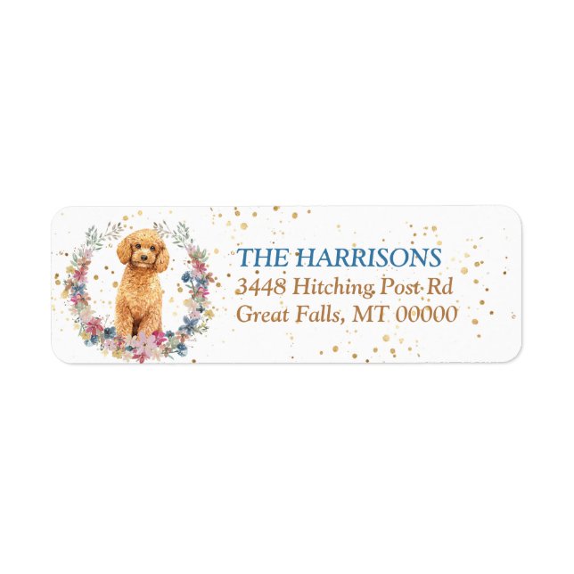 Poodle Dog Spring Flowers Wreath Label (Front)
