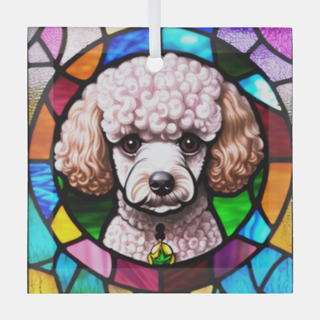 Poodle Dog "Stained Glass"  Glass Ornament (Front)