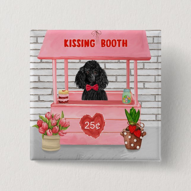 poodle Dog Valentine's Day Kissing Booth Button (Front)