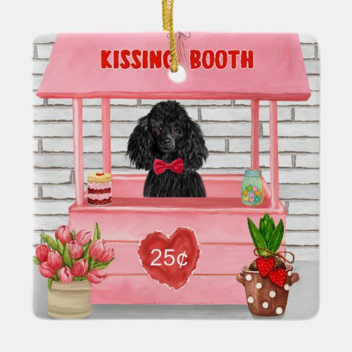 poodle Dog Valentines Day Kissing Booth Ceramic Ornament