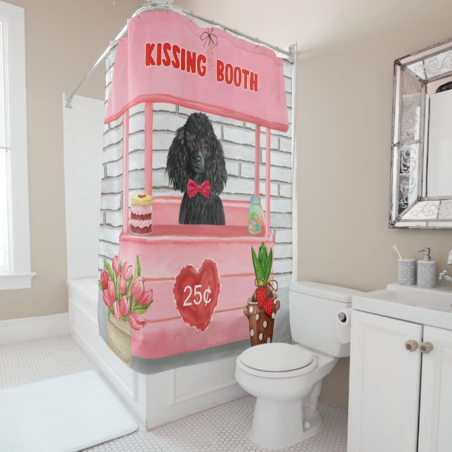 poodle Dog Valentine's Day Kissing Booth Shower Curtain (In Situ)