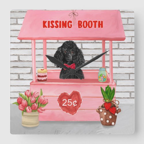poodle Dog Valentines Day Kissing Booth Square Wall Clock