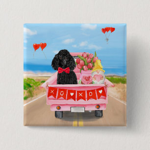 Poodle Dog Valentine's Day Truck Hearts Button