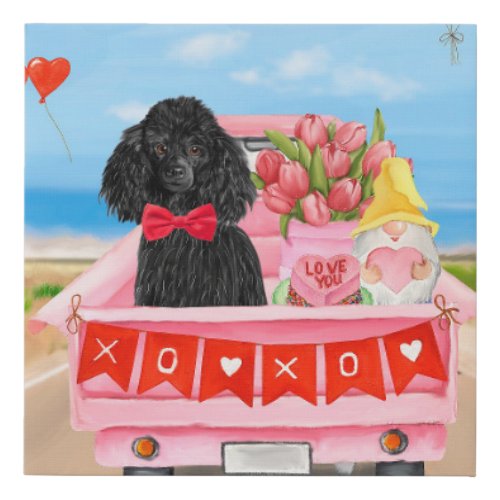 Poodle Dog Valentines Day Truck Hearts Faux Canvas Print