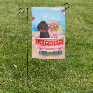 Poodle Dog Valentine's Day Truck Hearts Garden Flag