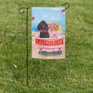 Poodle Dog Valentine's Day Truck Hearts Garden Flag
