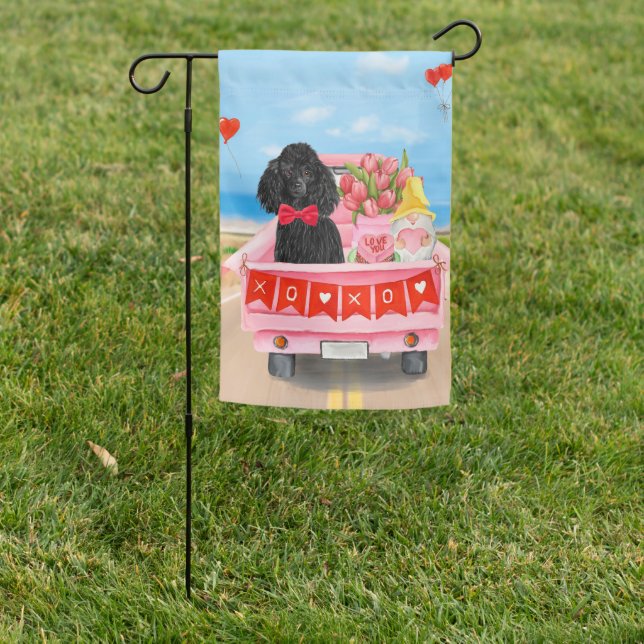 Poodle Dog Valentine's Day Truck Hearts Garden Flag (In SItu)