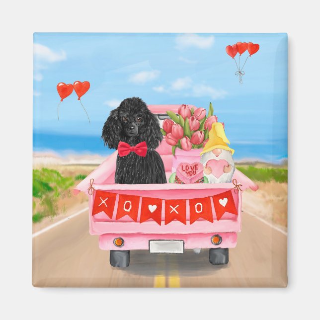 Poodle Dog Valentine's Day Truck Hearts Magnet (Front)