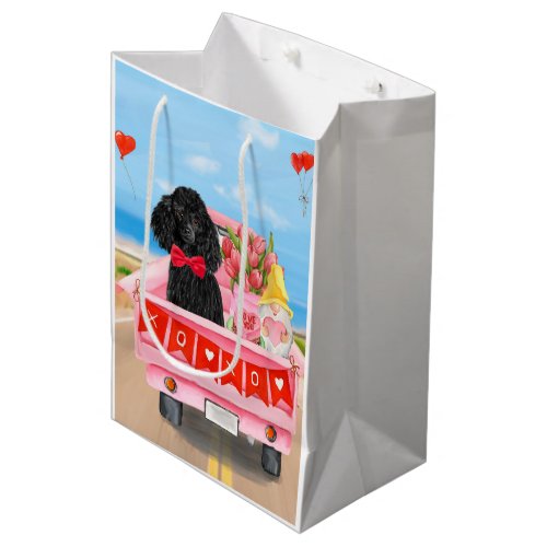 Poodle Dog Valentines Day Truck Hearts  Medium Gift Bag