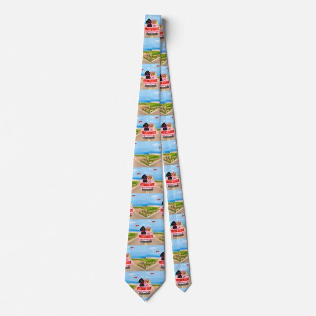 Poodle Dog Valentine's Day Truck Hearts Neck Tie (Front)