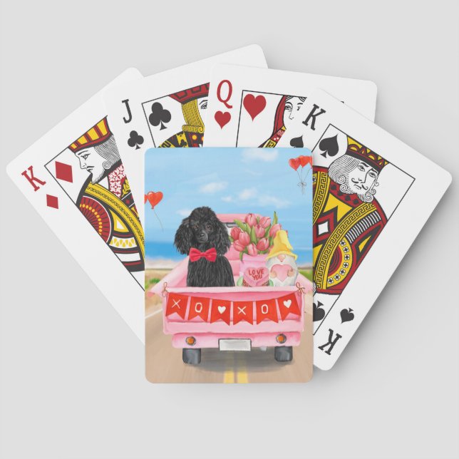 Poodle Dog Valentine's Day Truck Hearts Poker Cards (Back)